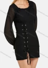 Wholesale Women's Casual Slim Fit See Through Sleeve Drawstring Split Side Dress 9461# - Liuhuamall