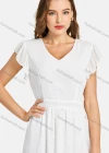 Wholesale Woman's Casual Plain V Neck Batwing Sleeve Front Slit Tiered Swiss Dot Plain Peplum Maxi Dress - Liuhuamall