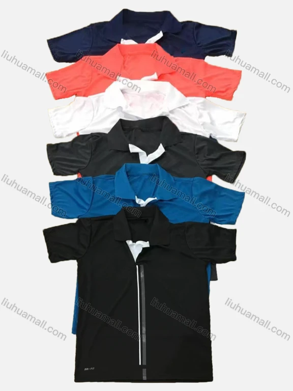 Wholesale Men's Sporty Short Sleeve Button Front Striped Polo Shirt