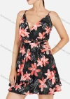 Wholesale Women's Floral Print V Neck Spaghetti Strap Mini Cami Dress With Belt - Liuhuamall