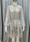 Wholesale Women's Chiffon Mock Neck Long Sleeve Allover Floral Print Button Front Casual Short Dress With Belt - Liuhuamall
