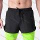 Wholesale Men's Athletic Workout 2-in-1 Plain Drawstring Elastic Waist Shorts 62201# Black Guangzhou Clothing Wholesale Market & Suppliers -LIUHUAMALL