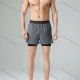 Wholesale Men's Athletic Workout 2-in-1 Plain Patch Pocket Split Side Elastic Waist Shorts 62203# Gray Guangzhou Clothing Wholesale Market & Suppliers -LIUHUAMALL