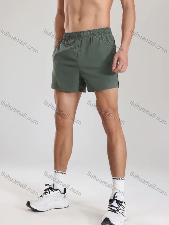 Wholesale Men's Athletic Workout Plain Zipper Pockets Elastic Waist Shorts 62223#