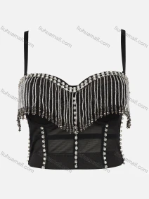 Wholesale Women's Sexy Tube Top Rhinestone Beads Edgings Crop Cami Top, LIUHUA CLOTHING WHOLESALE