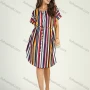 Wholesale Women's Crew Neck Short Sleeve Striped Curve Hem Midi Dress With Belt preview