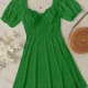 Wholesale Women's Sweetheart Neck Puff Sleeve Open Back Ruffle Trim Lace Up Plain Short Dress AY186# 49# Clothing Wholesale Market Liuhua