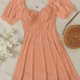 Wholesale Women's Sweetheart Neck Puff Sleeve Open Back Ruffle Trim Lace Up Plain Short Dress AY186# 79# Clothing Wholesale Market Liuhua