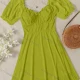 Wholesale Women's Sweetheart Neck Puff Sleeve Open Back Ruffle Trim Lace Up Plain Short Dress AY186# 81# Clothing Wholesale Market Liuhua
