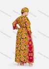 Wholesale Women's African 3/4 Sleeve Plus Size Allover Floral Print Maxi Kaftan Dress With Turban ZXV-708D2# - Liuhuamall