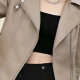 Women's Casual Lapel Long Sleeve Plain Leather Jacket Khaki Clothing Wholesale Market -LIUHUA