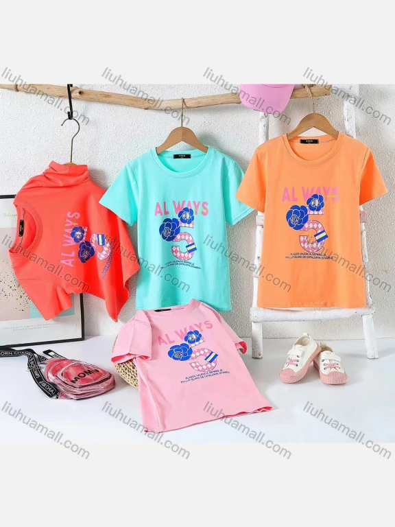 Wholesale Girl's Casual Cartoon Print 100% Cotton Round Neck Short Sleeve Tee