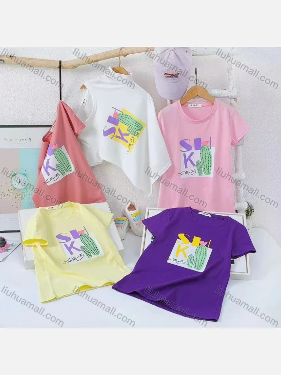 Wholesale Girl's Casual Cartoon Print 100% Cotton Round Neck Short Sleeve Tee