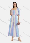 Wholesale Women's Square Neck Half Sleeve Shirred Tie Dye Lace Up Back High Waist Wide Leg Jumpsuit - Liuhuamall