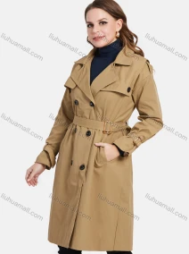 Wholesale Women's Casual Lapel Double Breasted Mid Length Trench Coat With Belt, LIUHUA CLOTHING WHOLESALE