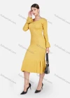 Wholesale Women's Elegant Plain Ribbed Crew Neck Bell Sleeve Ruffle Mermaid Hem Midi Dress - Liuhuamall