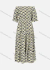 Wholesale Women's Casual Allover Print Shirred Off Shoulder Half Sleeve Ruffle Hem Maxi Dress Y0092# - Liuhuamall