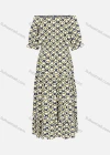 Wholesale Women's Casual Allover Print Shirred Off Shoulder Half Sleeve Ruffle Hem Maxi Dress Y0092# - Liuhuamall