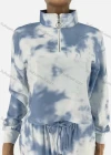 Wholesale Women's Casual Tie Dye Stand Collar Half Zip Long Sleeve Tops & Drawstring Pants 2 Piece Set - Liuhuamall