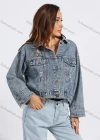 Wholesale Women's Fashion Loose Fit Distressed Button Letter Embroidery Crop Denim Jacket - Liuhuamall