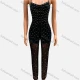 Wholesale Women's Fashion Allover Rhinestone Print Bodycon Spaghetti Strap Jumpsuit FD307# Black Clothing Wholesale Market Liuhua