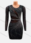 Wholesale Women's Sexy Allover Rhinestone Print Crew Neck Sheer Mesh Bodycon Short Dress FD3118# - Liuhuamall