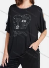 Wholesale Women's Casual Round Neck Cartoon Rhinestone Cold Shoulder Top - Liuhuamall