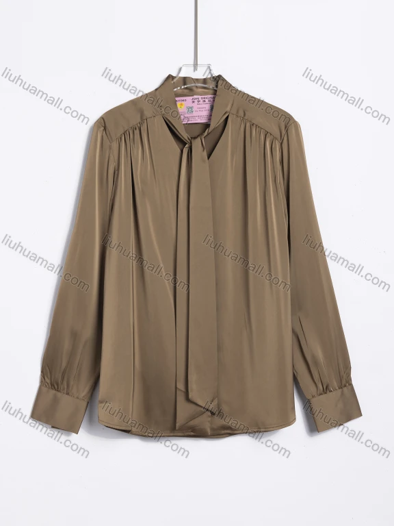 Wholesale Women's Casual Pleated Collar Long Sleeve Shirt
