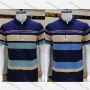 Wholesale Men's Business Mercerized Cotton Striped Colorblock Patch Pocket Short Sleeve Polo Shirt 8246# preview