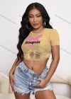 Wholesale Women's Casual Crew Neck Short Sleeve Chain Decro Crop Top - Liuhuamall