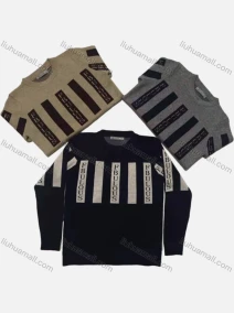 Wholesale Boy's Casual Striped Letter Print Round Neck Long Sleeve Sweater, LIUHUA CLOTHING WHOLESALE