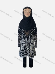 Wholesale Girls Vintage Long Sleeve Floral Print Midi Dress With Hijab, LIUHUA CLOTHING WHOLESALE