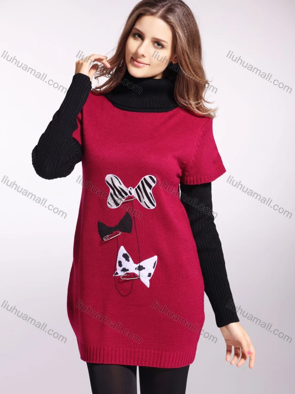 Wholesale Women's High Neck Bow-knot Pullover Sweater