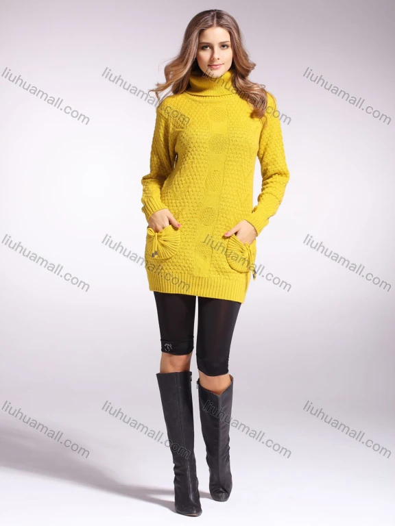 Wholesale Women's Plain Turtleneck Long Sleeve Pullover Sweater