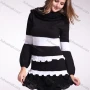 Wholesale Women's Casual High Neck Long Sleeve Stiching Color Sweater Short Dress preview