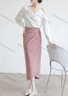 Wholesale Women's Casual Cowl Neck Puff Sleeve Ruched Cold Shoulder Plain Blouse 126212# - Liuhuamall