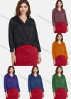 Wholesale Women's Elegant Plain Satin V Neck Long Sleeve Wrap Top - Liuhuamall