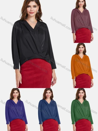 Wholesale Women's Elegant Plain Satin V Neck Long Sleeve Wrap Top, Guangzhou Clothing Wholesale Market & Suppliers -LIUHUAMALL