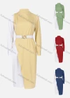 Wholesale Women's Fashion Colorblock Mock Neck Long Sleeve Dress Wtih Belt - Liuhuamall