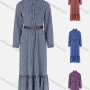 Wholesale Women's Button Front Long Sleeve Ruffle Hem Stripe Dress With Belt preview