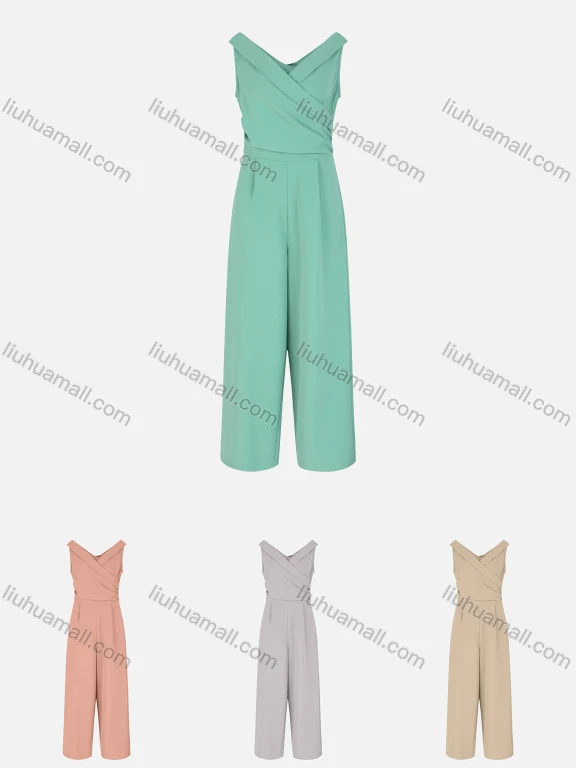 Wholesale Women Plain Criss Cross Design Sleeveless V Neck Jumpsuit