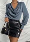 Wholesale Women's Elegant Cowl Neck Lantern Sleeve Plain Blouse AY061# - Liuhuamall