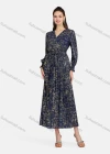 Wholesale Women's Casual Bishop Sleeve Bronzed Print Wrap Tie Front Chiffon Dress - Liuhuamall