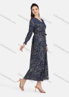 Wholesale Women's Casual Bishop Sleeve Bronzed Print Wrap Tie Front Chiffon Dress - Liuhuamall