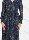 Wholesale Women's Casual Bishop Sleeve Bronzed Print Wrap Tie Front Chiffon Dress - Liuhuamall
