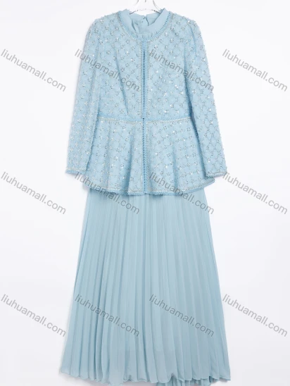 Wholesale Women's Elegant Beaded Tweed Jacket and Pleated Skirt Two-Piece Set #2527-1