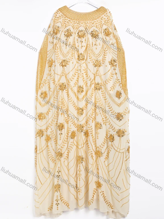 Wholesale Women's Elegant Beaded Floral Embroidered Evening Kaftan Two-Piece Set #CJ2727