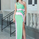 Women's Sexy Colorblock One Shoulder Thign Split Maxi Dress Mint Green Clothing Wholesale Market -LIUHUA