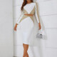 Women's Fashion Colorblock Round Neck Long Sleeve Crop Top & Midi Pencil Skirt Set White Clothing Wholesale Market -LIUHUA