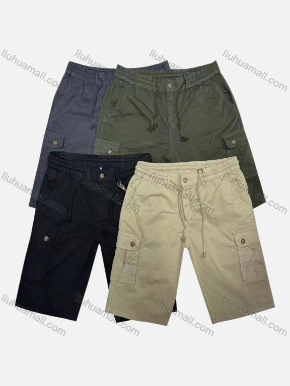 Wholesale Men's Casual Plain Flap Pockets Drawstring Cargo Shorts HK-67#